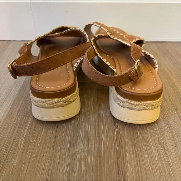 Fabio Maggenti Brown Suede Crochet Raffia Sandals Italy Sz 9 boho platform - Picture 4 of 7